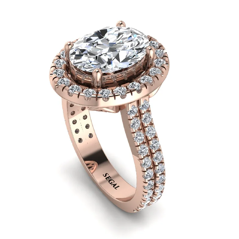 Luxury Diamond Band-Gorgeous Oval Cut Diamond Pave Double Shank Engagement Ring With Hidden Stone - Phoebe No. 2