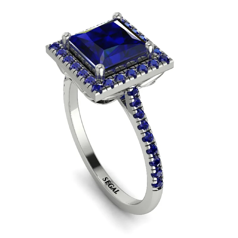 Simple Gemstone Wedding Ring-Gorgeous Princess Cut Sapphire Pave Engagement Ring With Hidden Stone - Margot No. 75