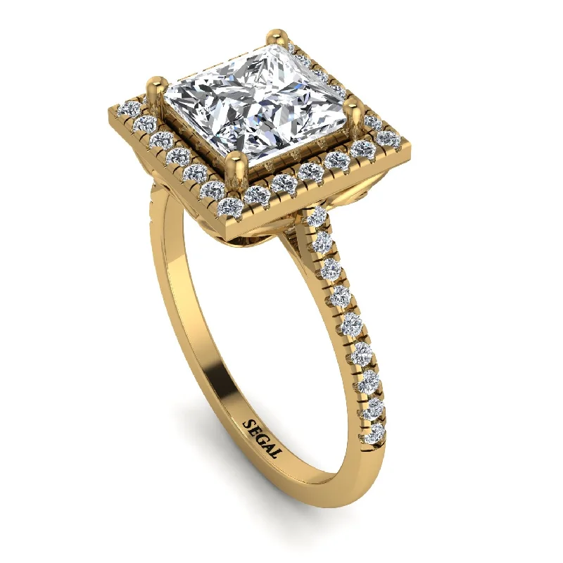 Vintage Gold Ring-Gorgeous Princess Cut Diamond Pave Engagement Ring With Hidden Stone - Margot No. 1