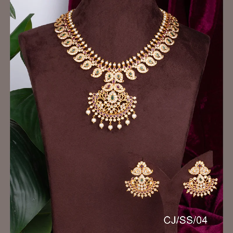 Gold Pendant Necklace for Women-Chiccharm Jewellery Brass and Copper Rajwadi Temple Hasli Necklace Set