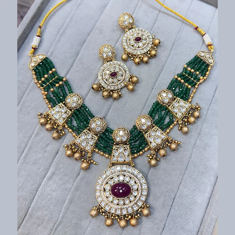 Custom Crystal Necklace-JCM Gold Plated Polki Kundan Stone And Pearls Necklace Set