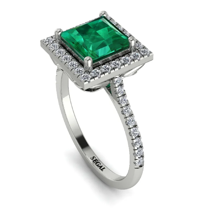 Rose Gold Wedding Band-Gorgeous Princess Cut Emerald Pave Engagement Ring With Hidden Stone - Margot No. 6