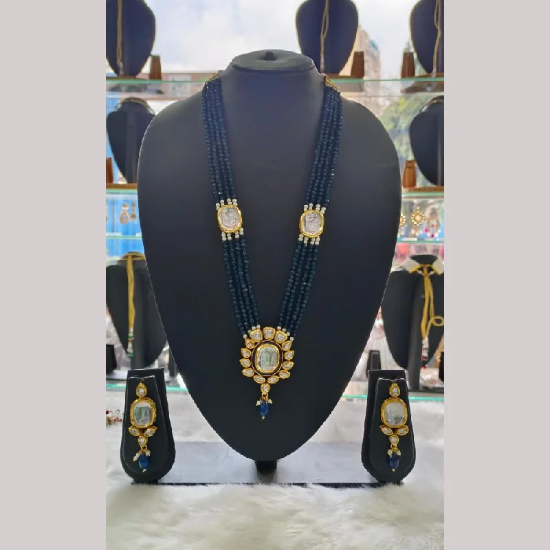 Minimalist Necklace-Palak Art Gold Plated Kundan Stone and Pearls Long Necklace Set