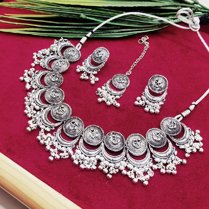 Handmade Necklace-SNERA Oxidised Plated Pota Stone Necklace Set