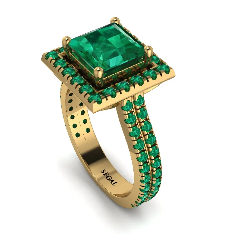 Simple Silver Ring-Gorgeous Princess Cut Emerald Pave Double Shank Engagement Ring With Hidden Stone - Margot No. 19