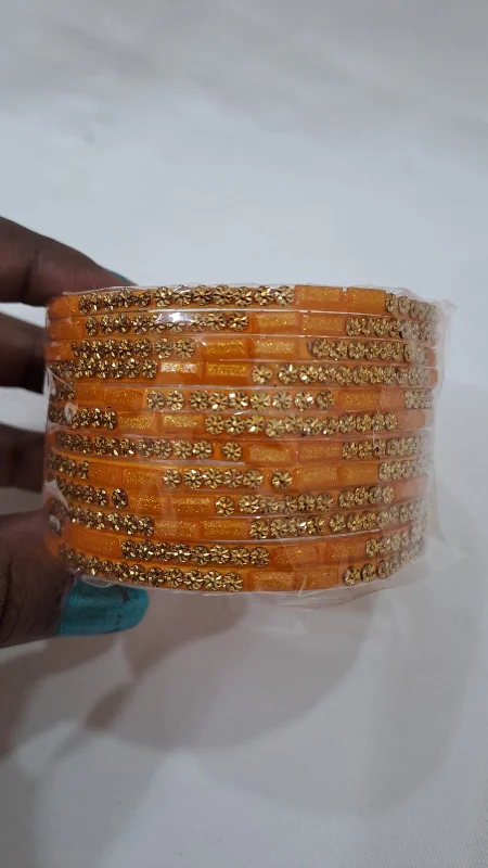 Gold and Diamond Bangles Set-Beautiful Mustard Yellow Color Unique Design Glass Bangles For Women