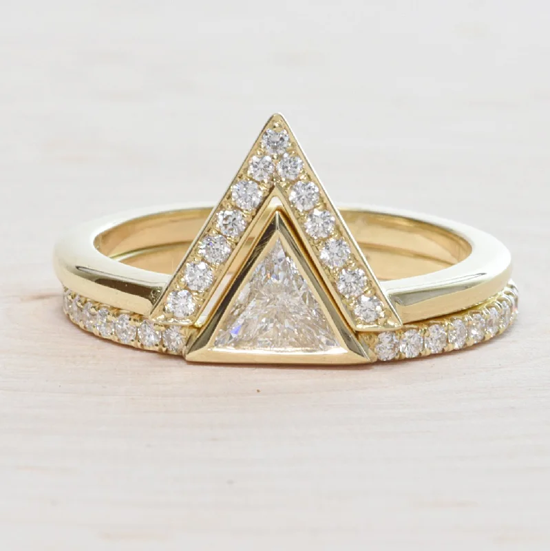 Diamond Solitaire Ring-14K Yellow Gold Triangle Engagement Ring Set