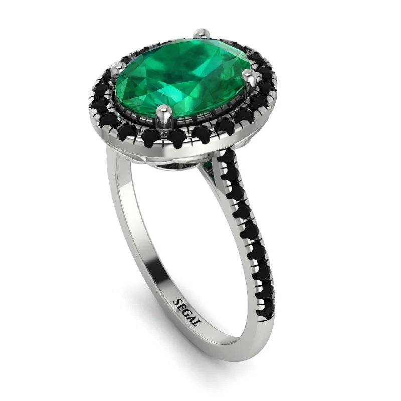 Gold Engagement Ring-Gorgeous Oval Cut Emerald Pave Engagement Ring With Hidden Stone - Phoebe No. 36