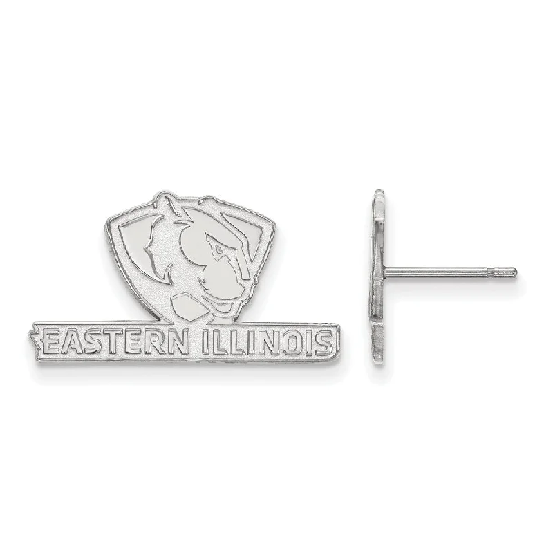 Dainty Silver Earrings-10k White Gold Eastern Illinois University Small Post Earrings