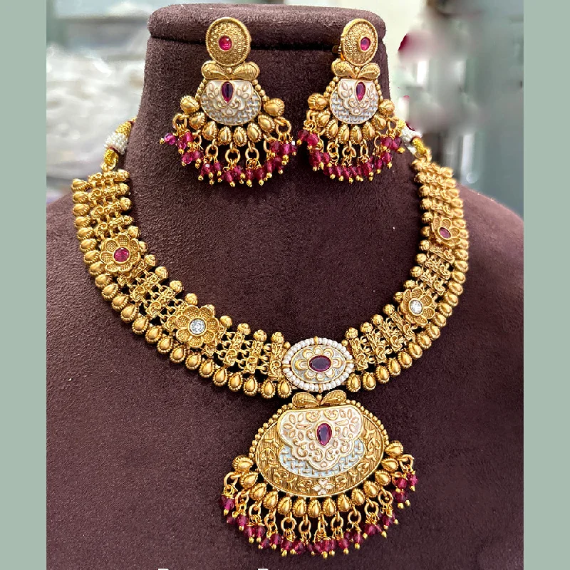 Artistic Crystal Necklace-Jewel Addiction Copper Gold Pota Stone Meenakari Necklace Set