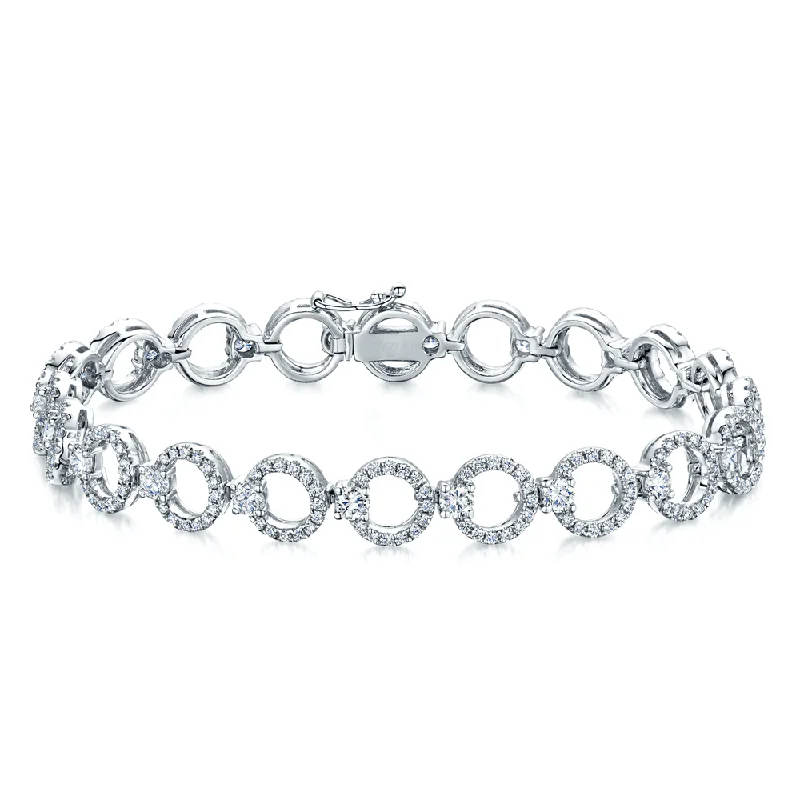 Personalized Silver Bangle Bracelets-18ct White Gold Diamond Set Circles Bracelet