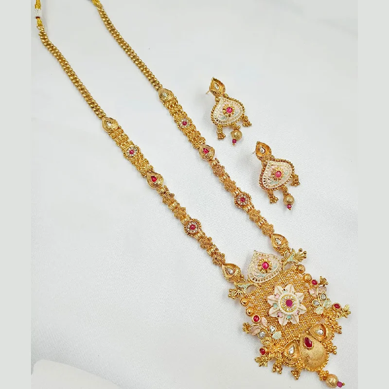 Luxury Gold Necklace-Padmawati Bangles Copper Gold Pota Stone Long Necklace Set