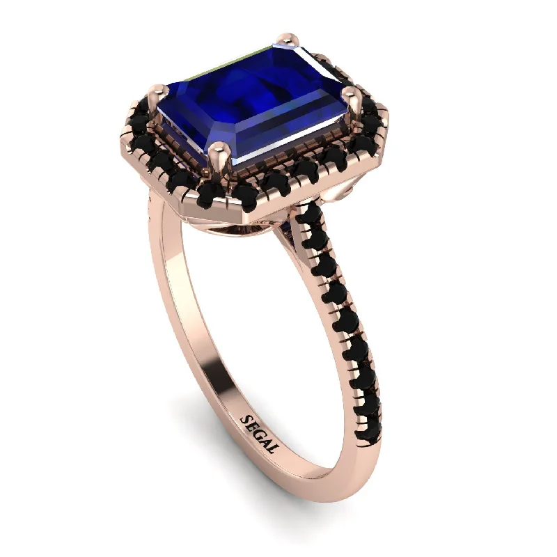 Retro Vintage Ring-Gorgeous Emerald Cut Sapphire Pave Engagement Ring With Hidden Stone - Veronica No. 44