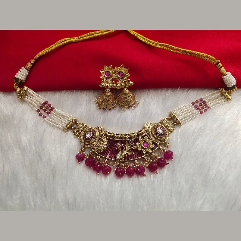 Elegant Gold Necklace-Kala Creation Gold Plated Pota Stone And Pearl Necklace Set