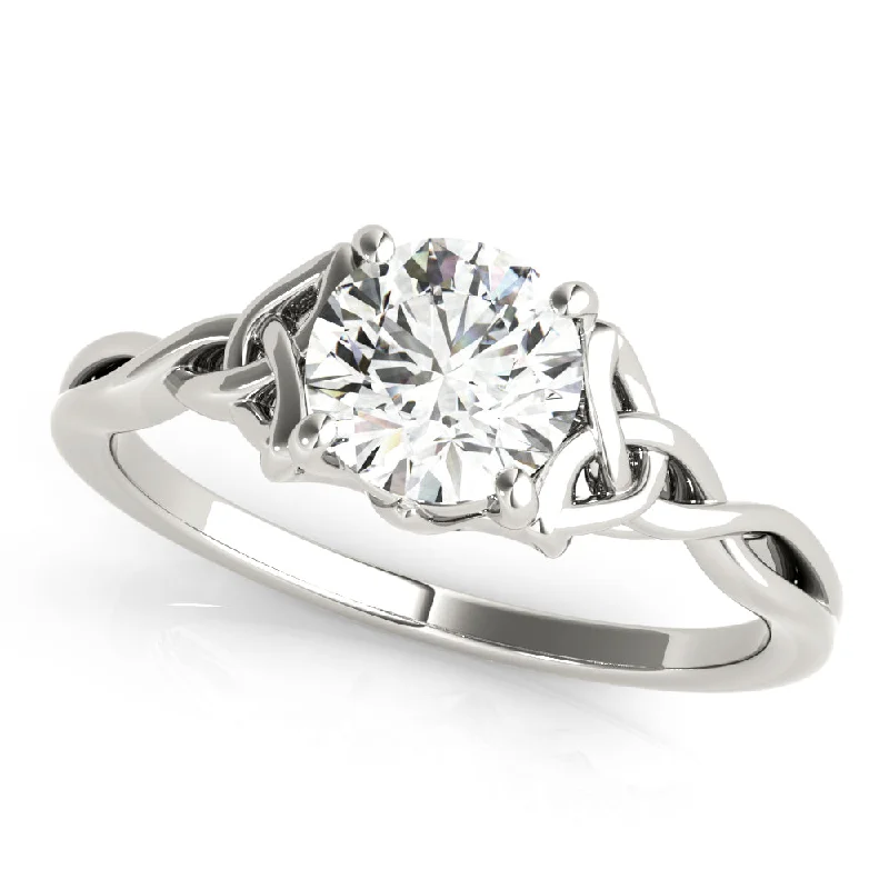 Chic Silver Cocktail Ring-14K Solitaire Rope Twist Engagement Ring