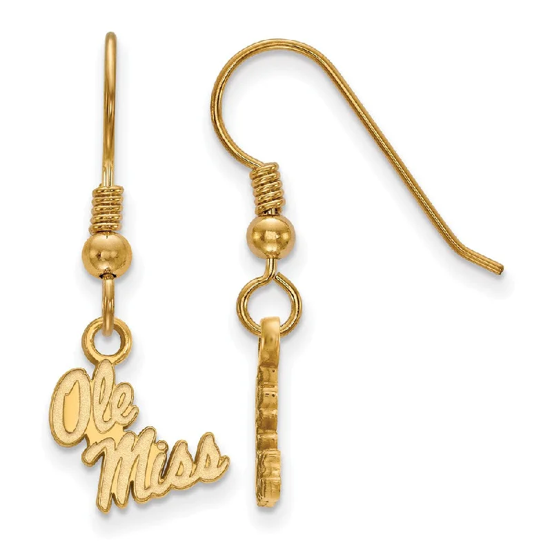 Custom Birthstone Earrings-14k Gold Plated Silver University of Mississippi Dangle Earrings