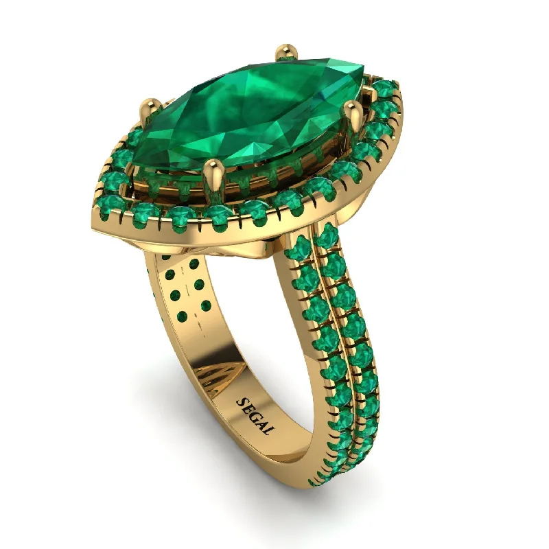 Gold Wedding Ring for Men-Gorgeous Marquise Cut Emerald Pave Double Shank Engagement Ring With Hidden Stone - Miriam No. 19