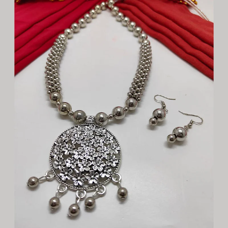 Elegant Silver Necklace-Palak Art Oxidised Plated Necklace Set