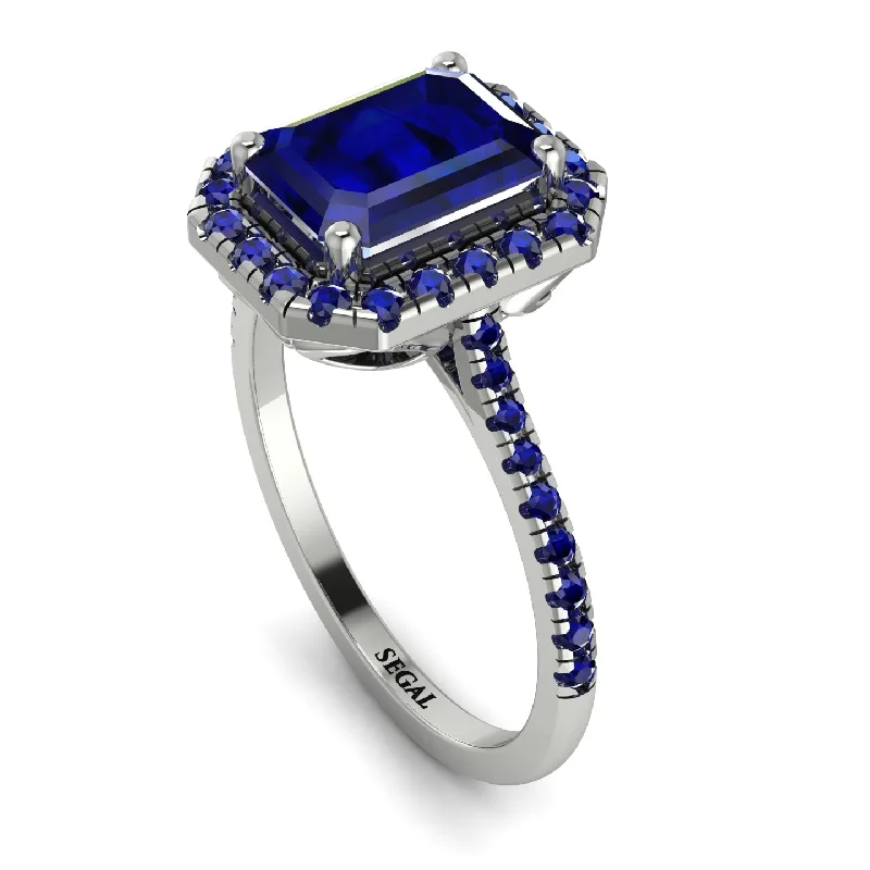 Gold Signet Ring-Gorgeous Emerald Cut Sapphire Pave Engagement Ring With Hidden Stone - Veronica No. 75