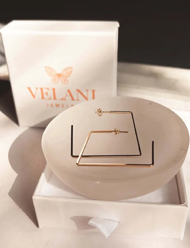 Simple Gold Hoop Earrings-Velani Square Earrings