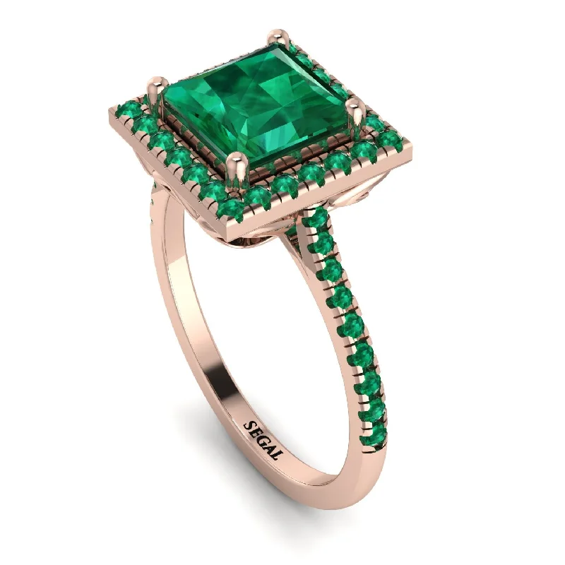 Silver Heart Shaped Ring-Gorgeous Princess Cut Emerald Pave Engagement Ring With Hidden Stone - Margot No. 20