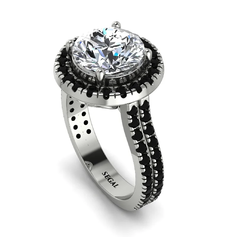 Customizable Birthstone Ring-Gorgeous Round Cut Diamond Pave Double Shank Engagement Ring With Hidden Stone - Ellen No. 33