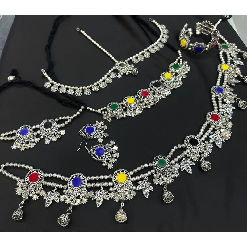 Vintage Gemstone Necklace-Akruti Collection Oxidised  Plated Multi Color Combo Set