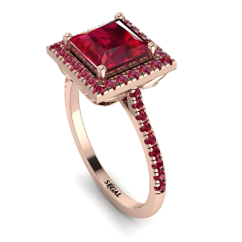 Custom Engagement Ring Set-Gorgeous Princess Cut Ruby Pave Engagement Ring With Hidden Stone - Margot No. 56