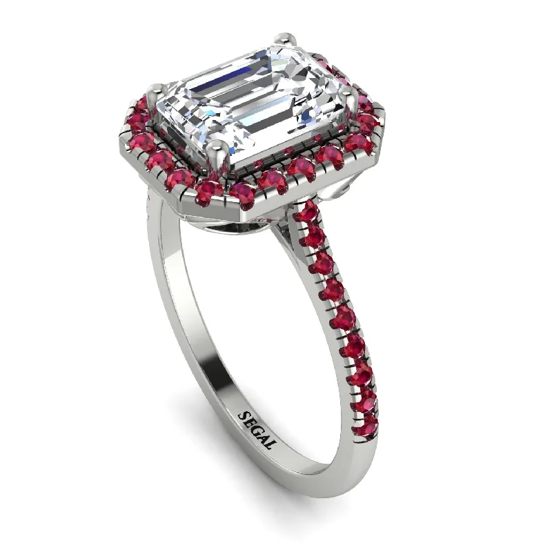 Custom Silver Ring-Gorgeous Emerald Cut Diamond Pave Engagement Ring With Hidden Stone - Veronica No. 48