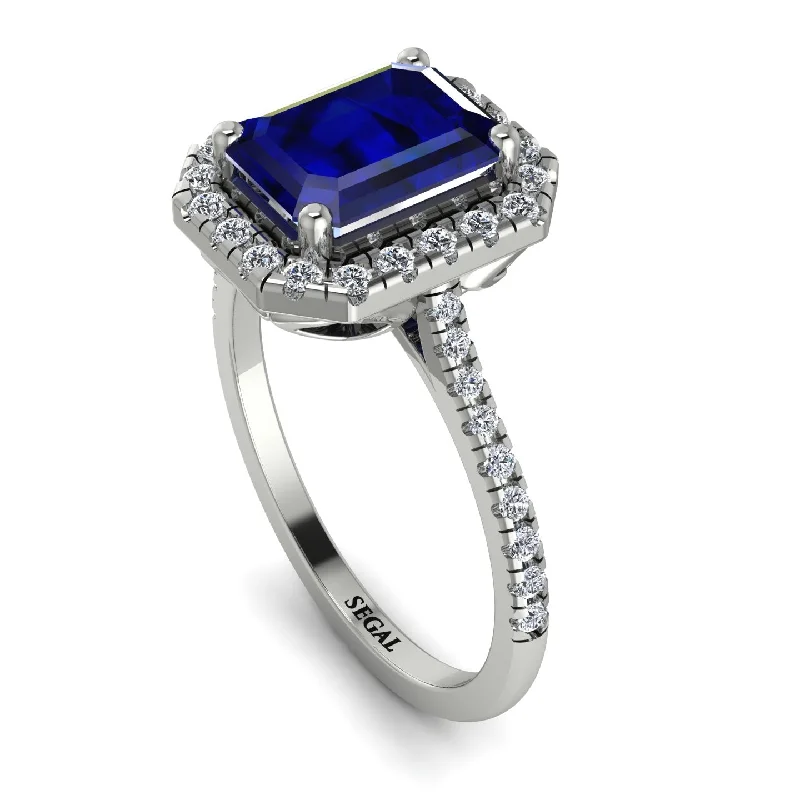 Colored Gemstone Ring-Gorgeous Emerald Cut Sapphire Pave Engagement Ring With Hidden Stone - Veronica No. 15