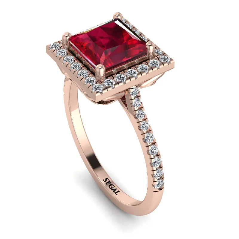 Engagement Ring with Sapphire-Gorgeous Princess Cut Ruby Pave Engagement Ring With Hidden Stone - Margot No. 11