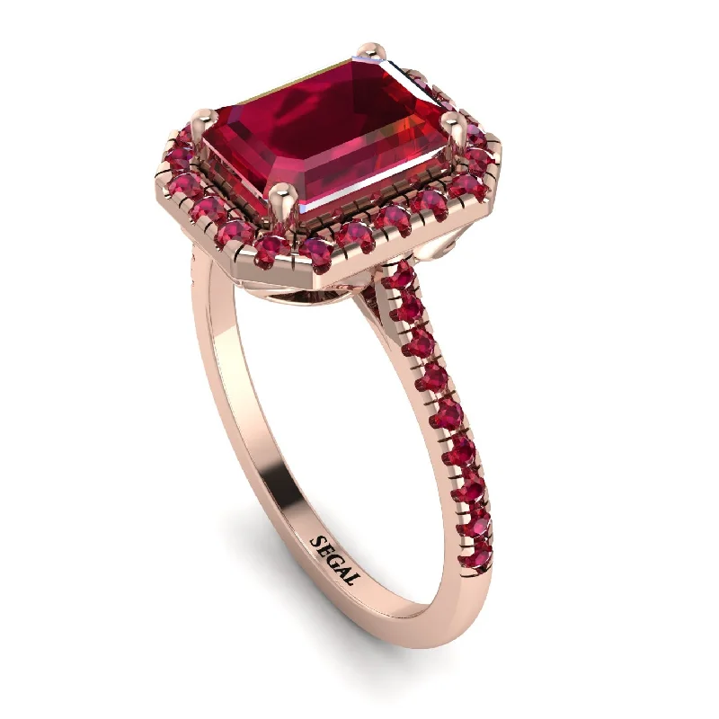 Customizable Birthstone Ring-Gorgeous Emerald Cut Ruby Pave Engagement Ring With Hidden Stone - Veronica No. 56