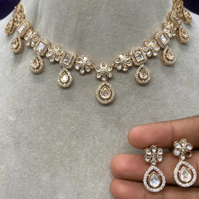 Wedding Pearl Necklace-Royal Kundan Jewellery Gold Plated Crystal Stone Necklace Set