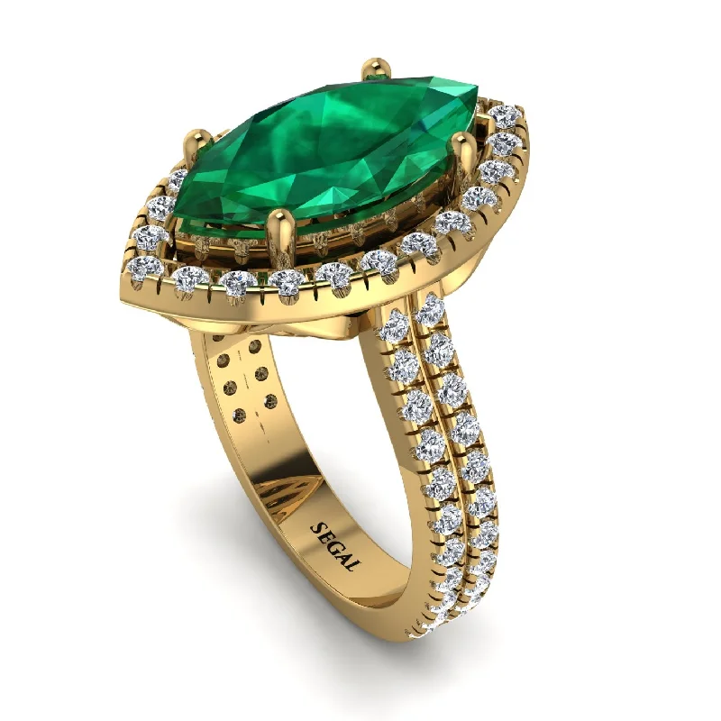 Luxury Engagement Ring-Gorgeous Marquise Cut Emerald Pave Double Shank Engagement Ring With Hidden Stone - Miriam No. 4