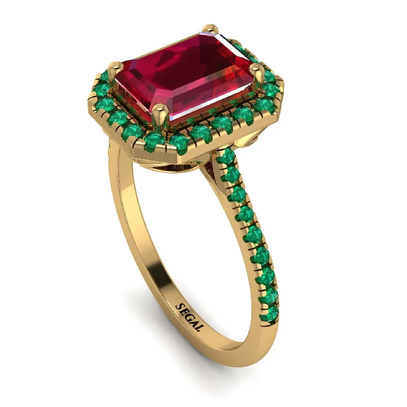 Elegant Sapphire Ring-Gorgeous Emerald Cut Ruby Pave Engagement Ring With Hidden Stone - Veronica No. 25