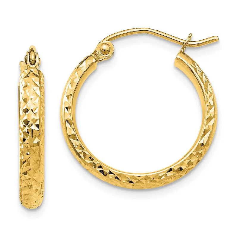 Bold Gemstone Earrings-2.8mm, 14k Yellow Gold Diamond-cut Hoops, 18mm (11/16 Inch)