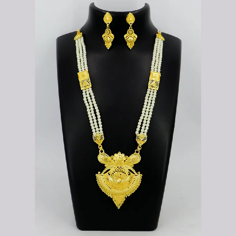 Minimalist Pendant Necklace-Mahavir Gold Plated Pearls Necklace Set