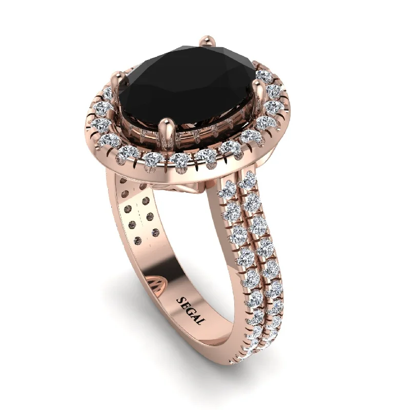 Adjustable Gold Ring-Gorgeous Oval Cut Black Diamond Pave Double Shank Engagement Ring With Hidden Stone - Phoebe No. 8