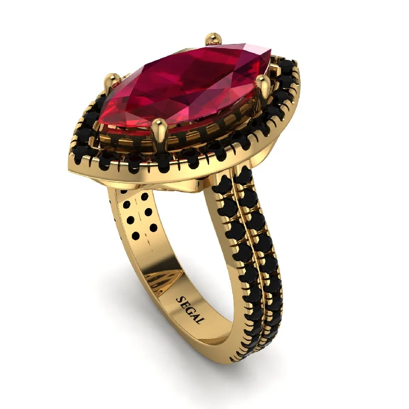 Minimalist Wedding Ring-Gorgeous Marquise Cut Ruby Pave Double Shank Engagement Ring With Hidden Stone - Miriam No. 40