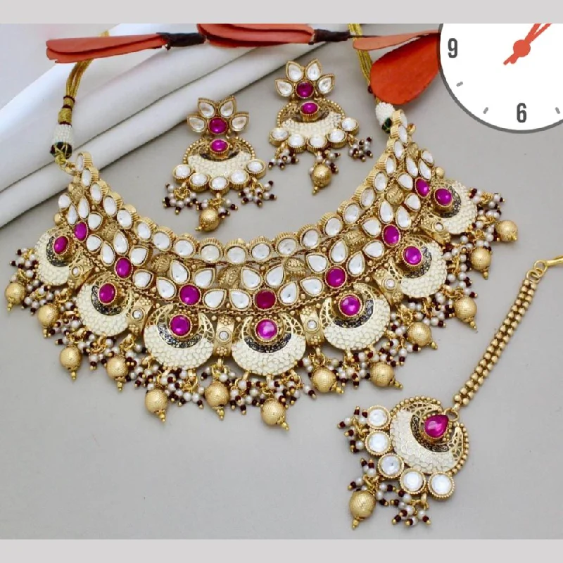 Birthstone Pendant Necklace-Manisha Jewellery Gold Plated Pota Stone And Pearls Meenakari Choker Necklace Set