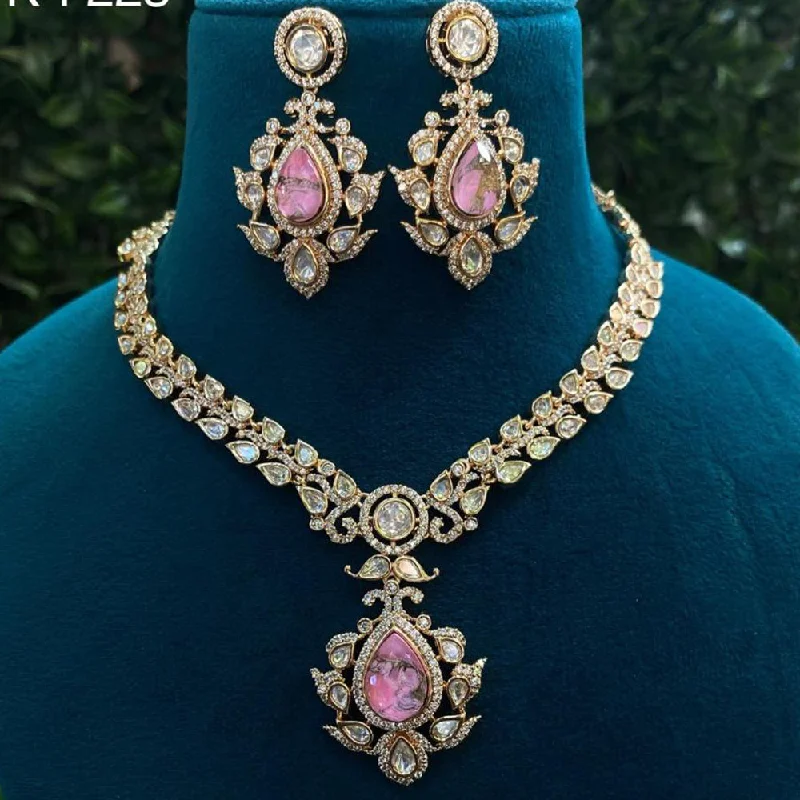 Beaded Necklace for Women-Royal Kundan Jewellery Gold Plated Kundan Stone Necklace Set