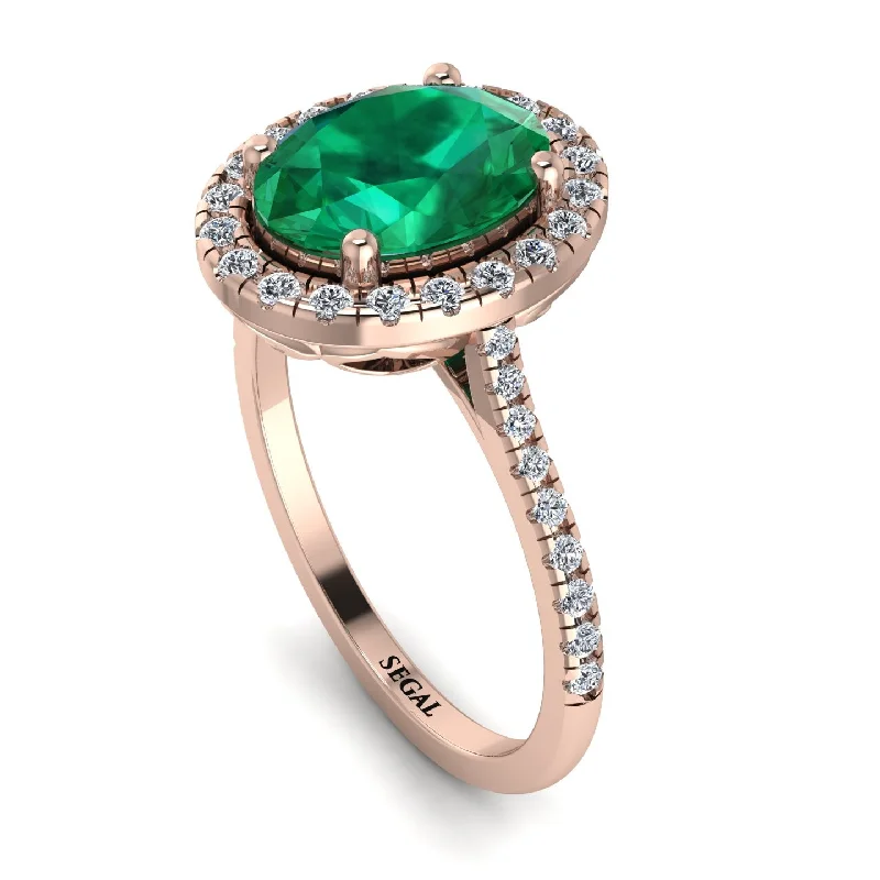 Sparkly Diamond Ring-Gorgeous Oval Cut Emerald Pave Engagement Ring With Hidden Stone - Phoebe No. 5