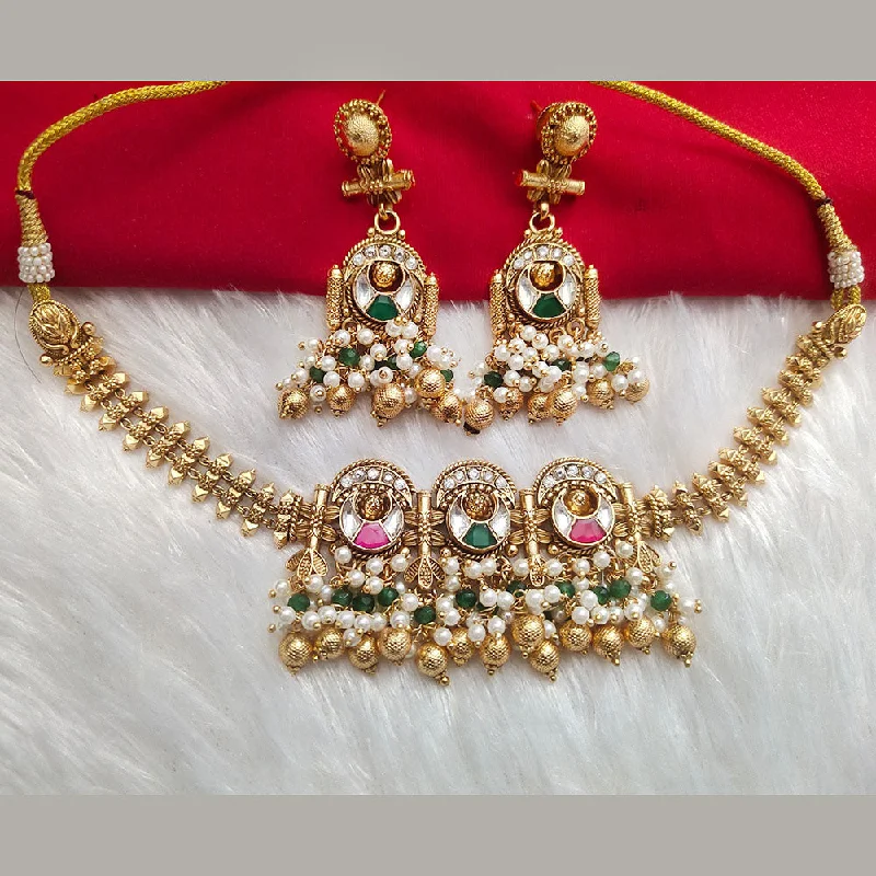 Classic Pearl Necklace-Kala Creation Gold Plated Pota Stone And Pearl Necklace Set