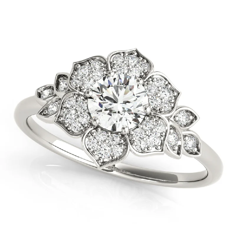 Custom Silver Ring-14K Floral Design Engagement Ring