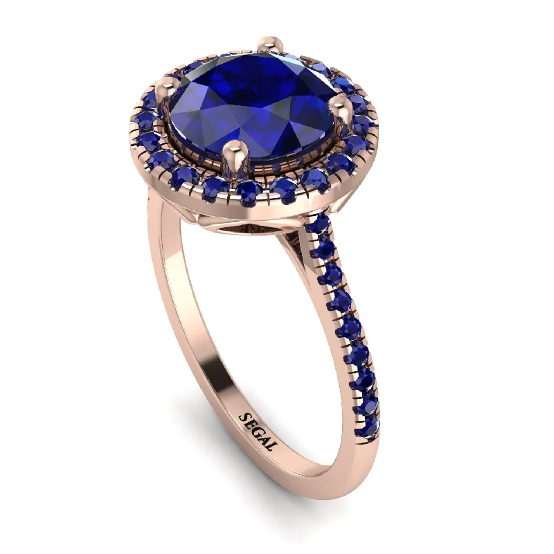 Matching Couple Rings-Gorgeous Round Cut Sapphire Pave Engagement Ring With Hidden Stone - Ellen No. 74