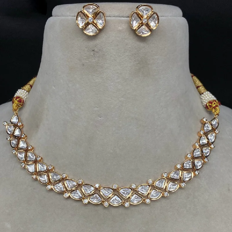 Heart Pendant Necklace with Diamonds-Amoliya Jewels Gold Plated Polki Kundan Stone Necklace Set