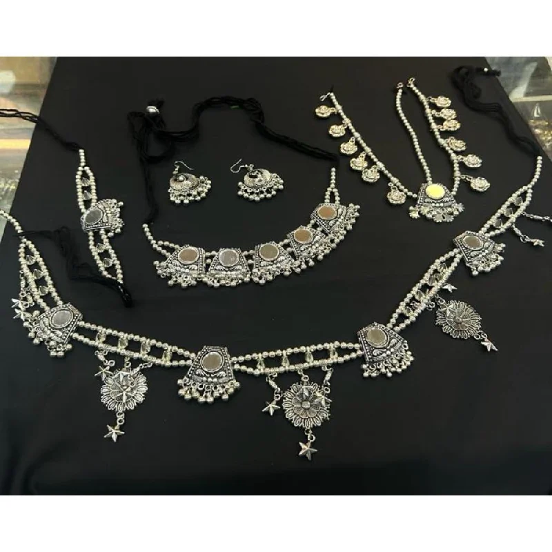 Classic Gold Pendant Necklace-Akruti Collection Oxidised  Plated Mirror Combo Set