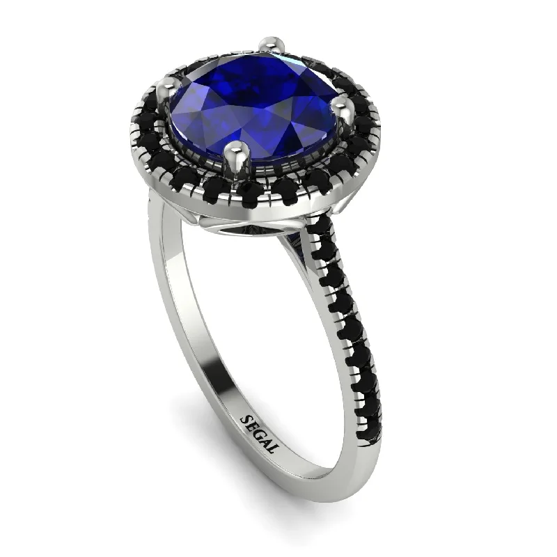 Gold Stacking Rings-Gorgeous Round Cut Sapphire Pave Engagement Ring With Hidden Stone - Ellen No. 45