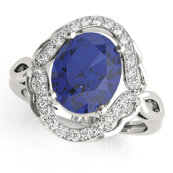 Modern Silver Ring-14K Sapphire Diamond Ring