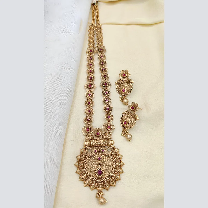 Gold Pendant Necklace-Jewel Addiction Copper Rajwadi Finish Pota Stone Long Necklace Set